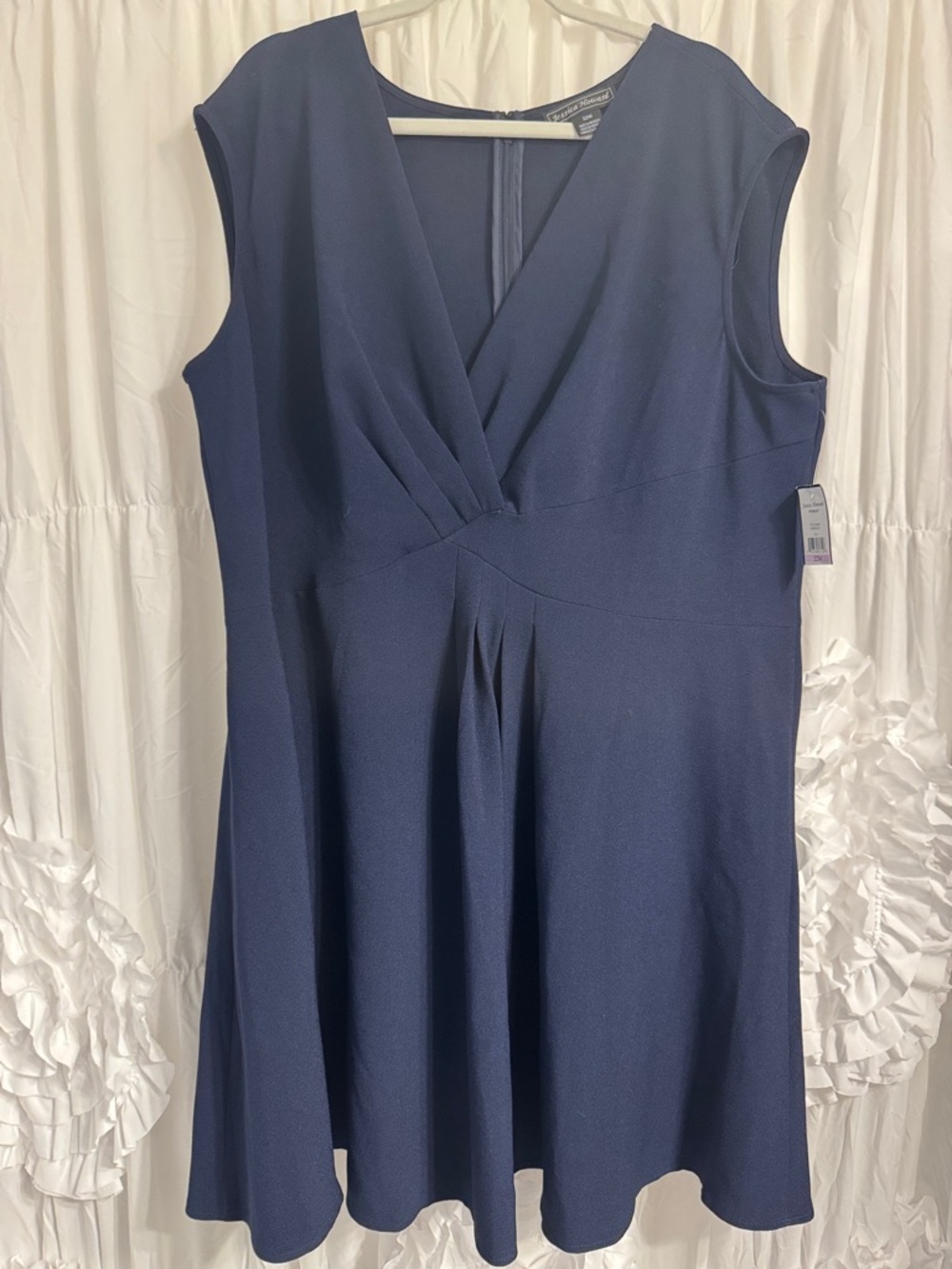 Jessica Howard Navy Sleeveless Faux-Wrap Midi Dress